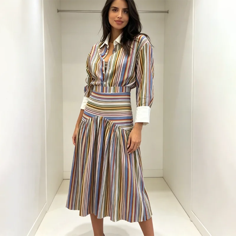 Maxi Dress Halter - Boho Colorful Stripe Shirt Maxi Dress