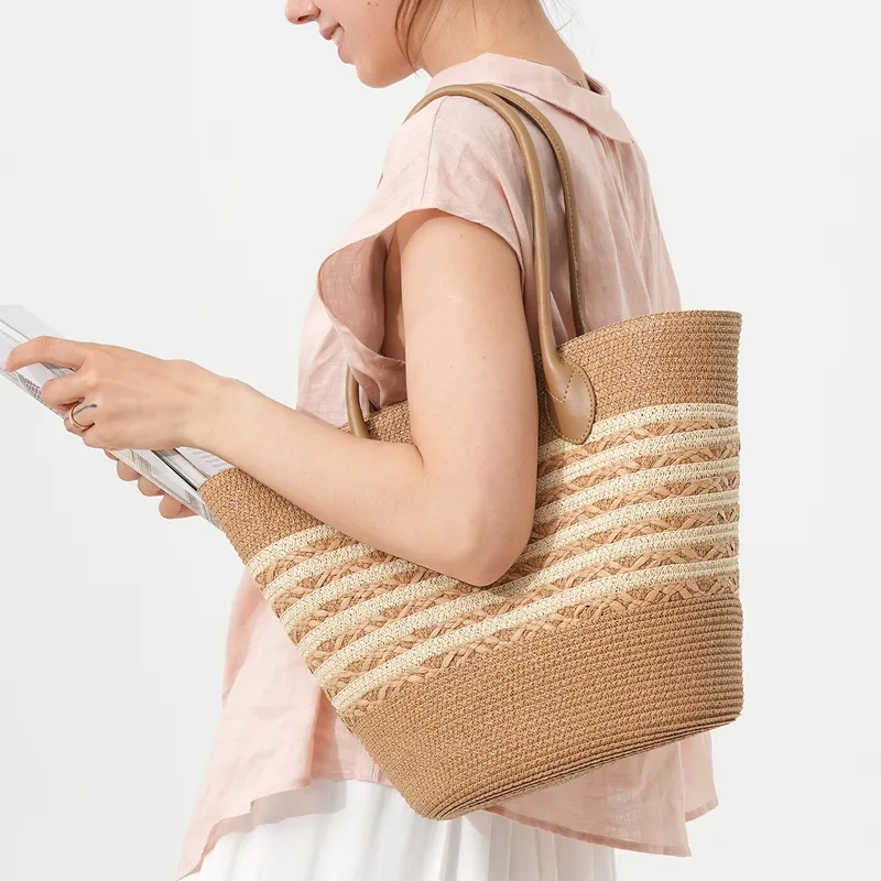 Striped woven straw beach tote - đánh giá và giá Tote Bag Beach