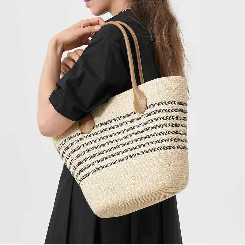 Striped woven straw beach tote - đánh giá và giá Tote Bag Beach
