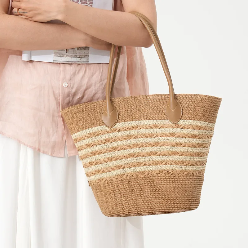 Striped woven straw beach tote - đánh giá và giá Tote Bag Beach
