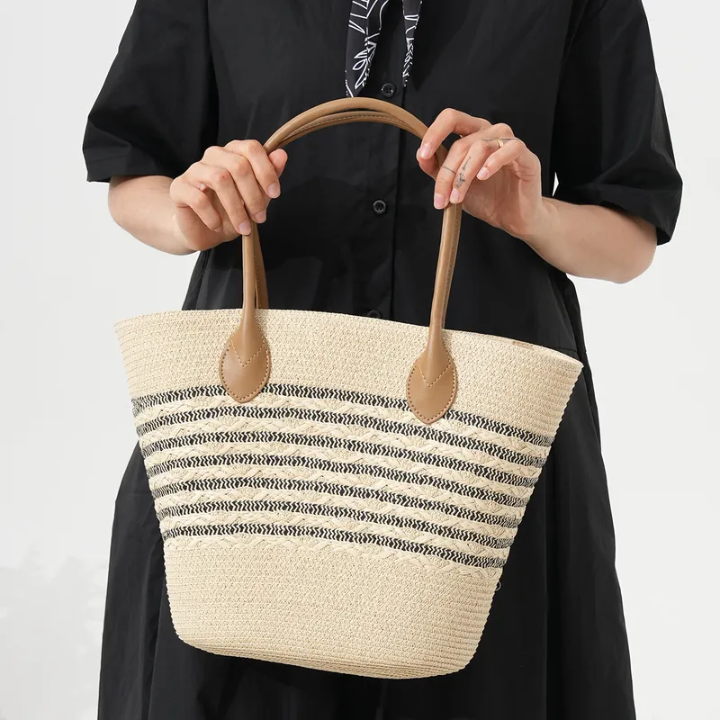 Striped woven straw beach tote - đánh giá và giá Tote Bag Beach