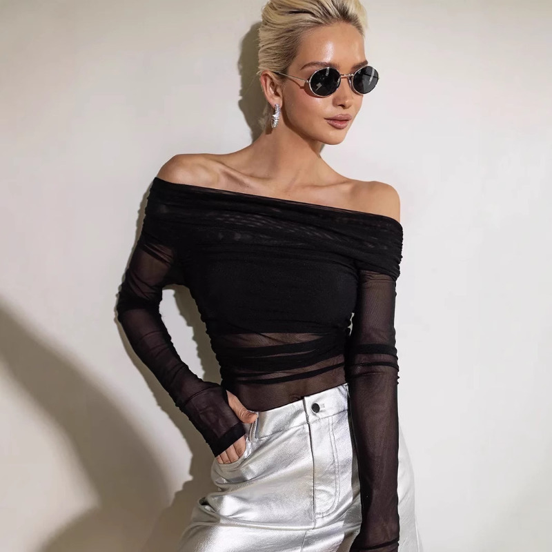 Women  Mesh Off Shoulder Top S - đánh giá và giá Blouse Off Shoulder
