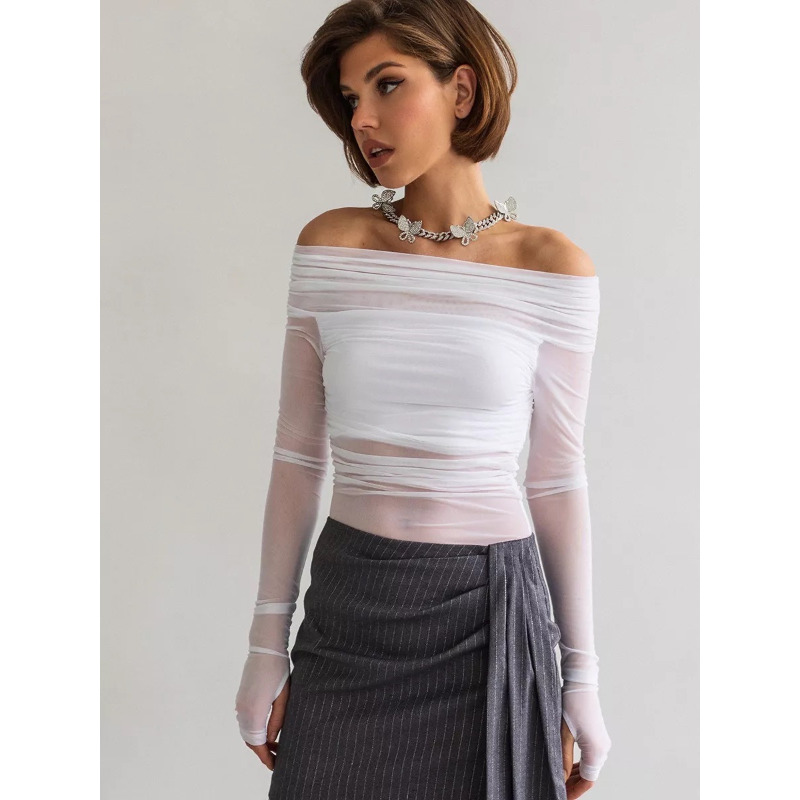 Women  Mesh Off Shoulder Top S - đánh giá và giá Blouse Off Shoulder