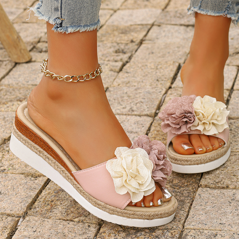 Women's Pink Flower Decor Plat - đánh giá và giá Wedge Espadrille Women