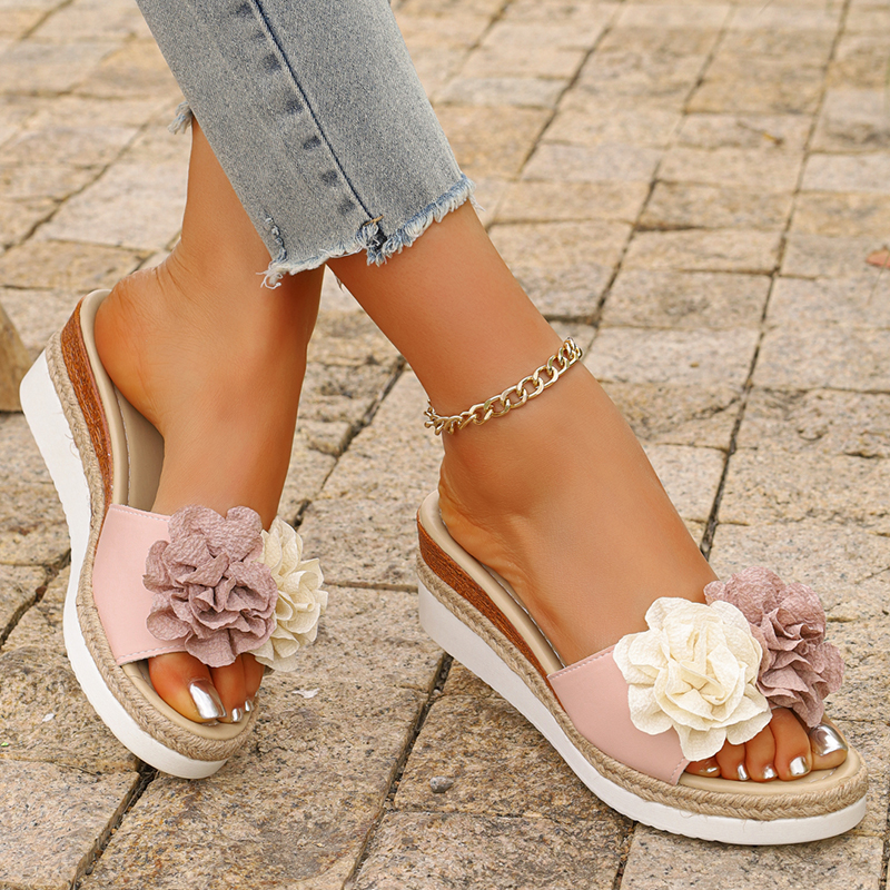 Women's Pink Flower Decor Plat - đánh giá và giá Wedge Espadrille Women