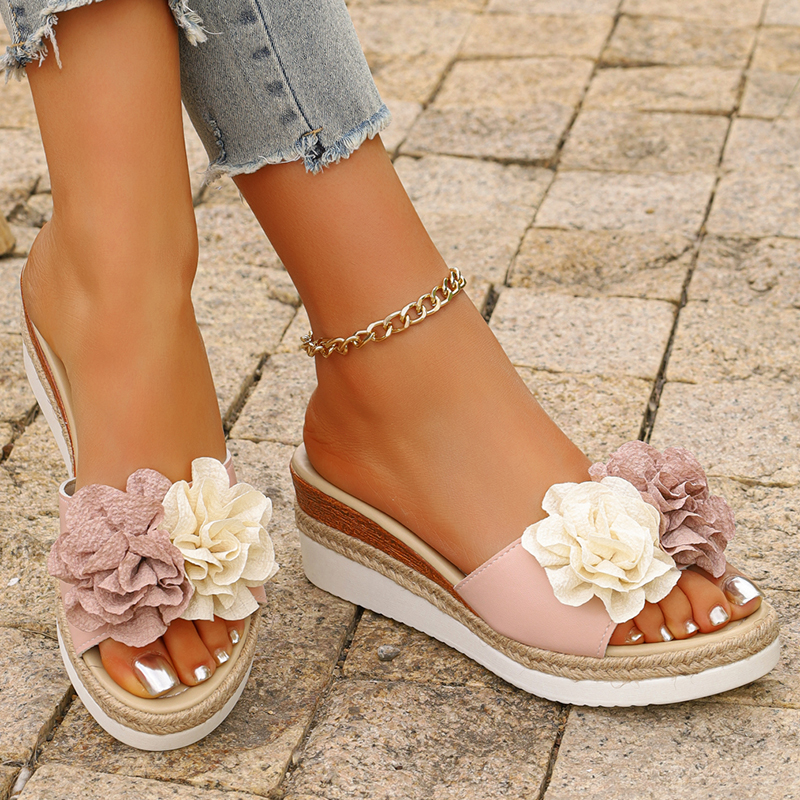 Women's Pink Flower Decor Plat - đánh giá và giá Wedge Espadrille Women