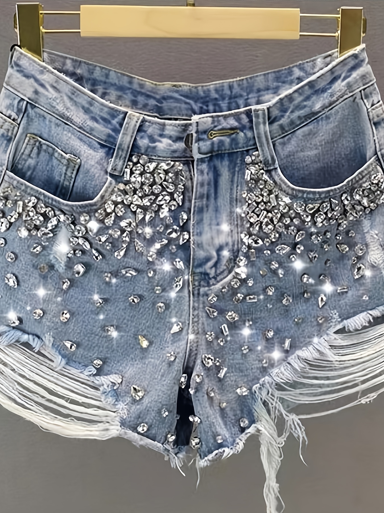 Hot Girl Style Rhinestone Ripp - đánh giá và giá Shorts Denim Frayed