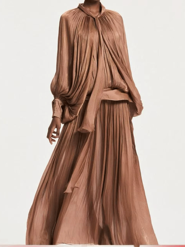Retro solid color design sense - đánh giá và giá Linen Dress Wrap