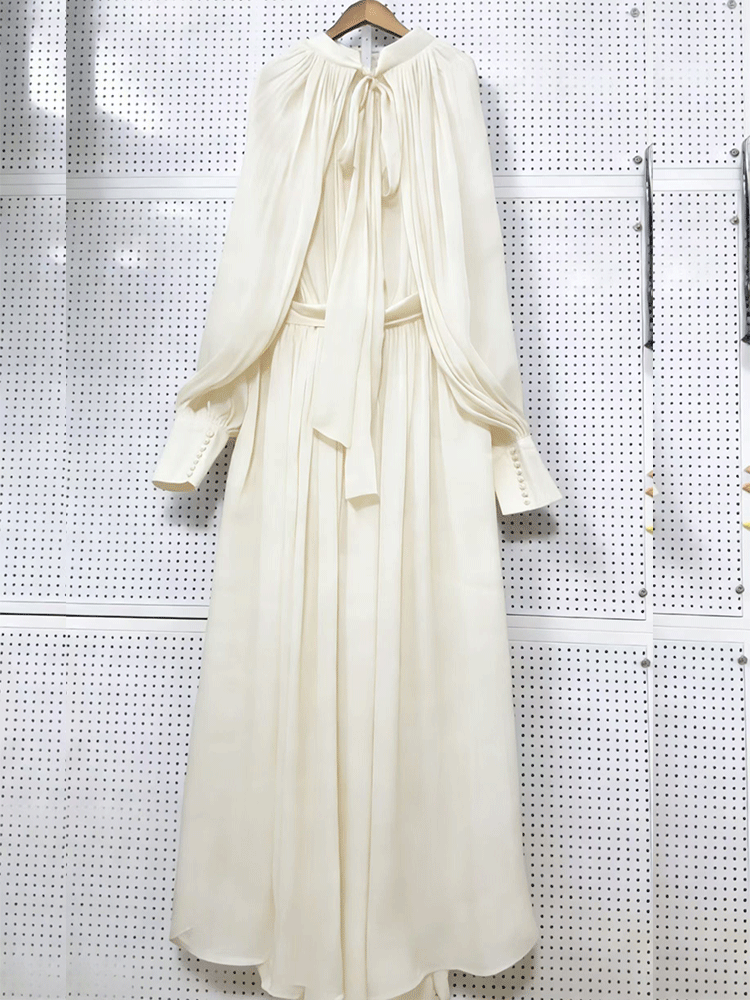 Retro solid color design sense - đánh giá và giá Linen Dress Wrap