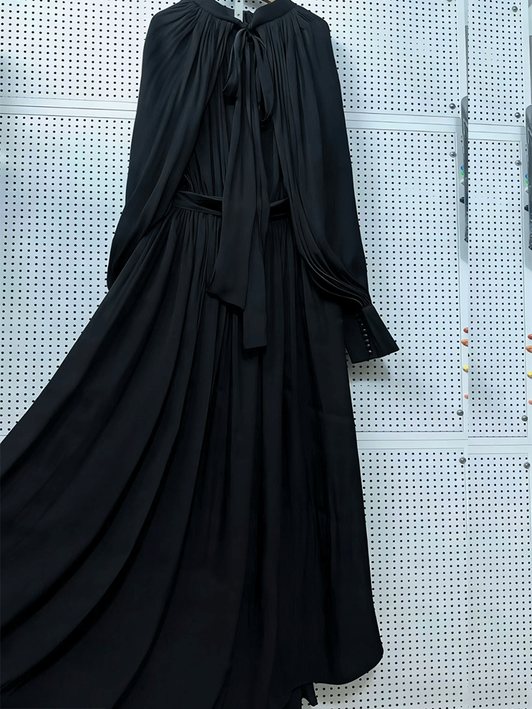 Retro solid color design sense - đánh giá và giá Linen Dress Wrap