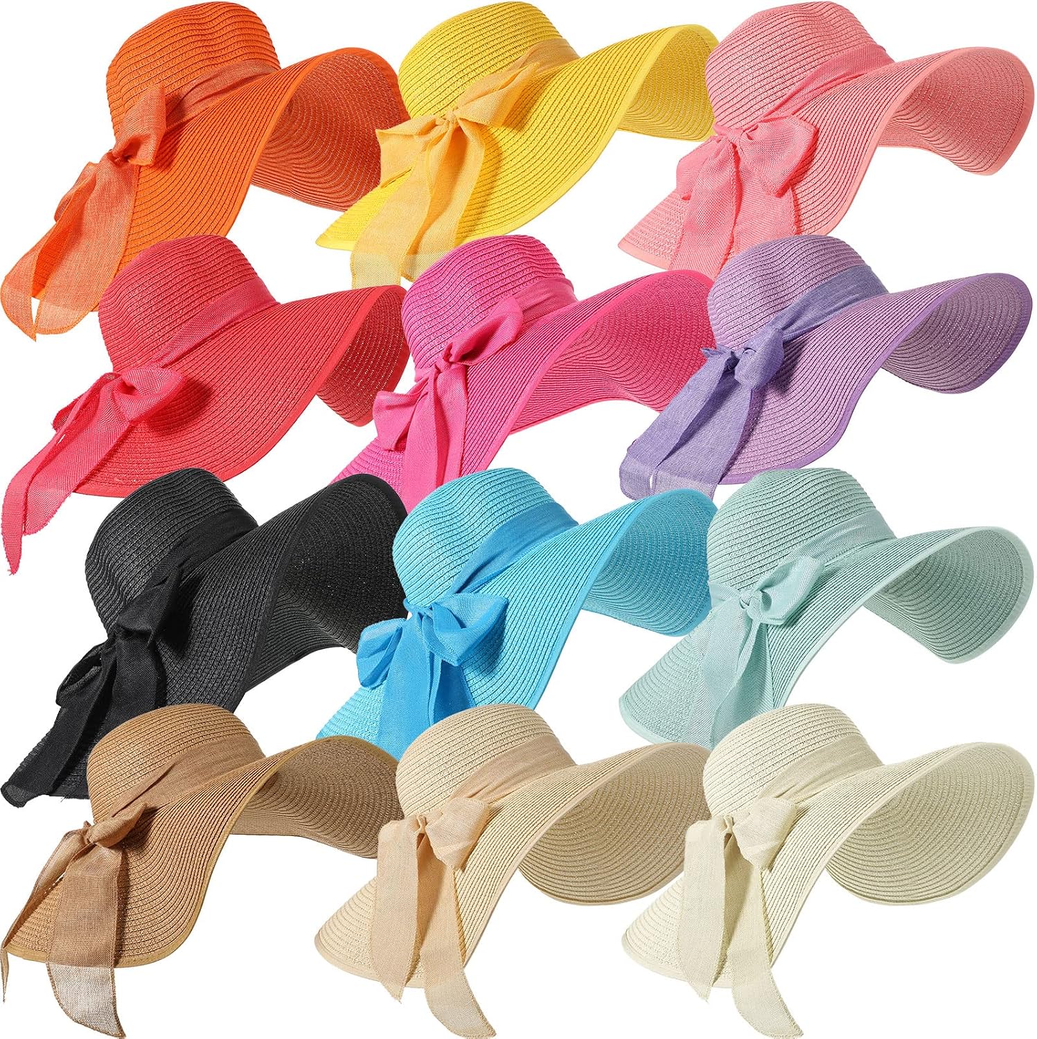 12 PCS Women's Wide Brim Straw - đánh giá và giá Hat Floppy Wide