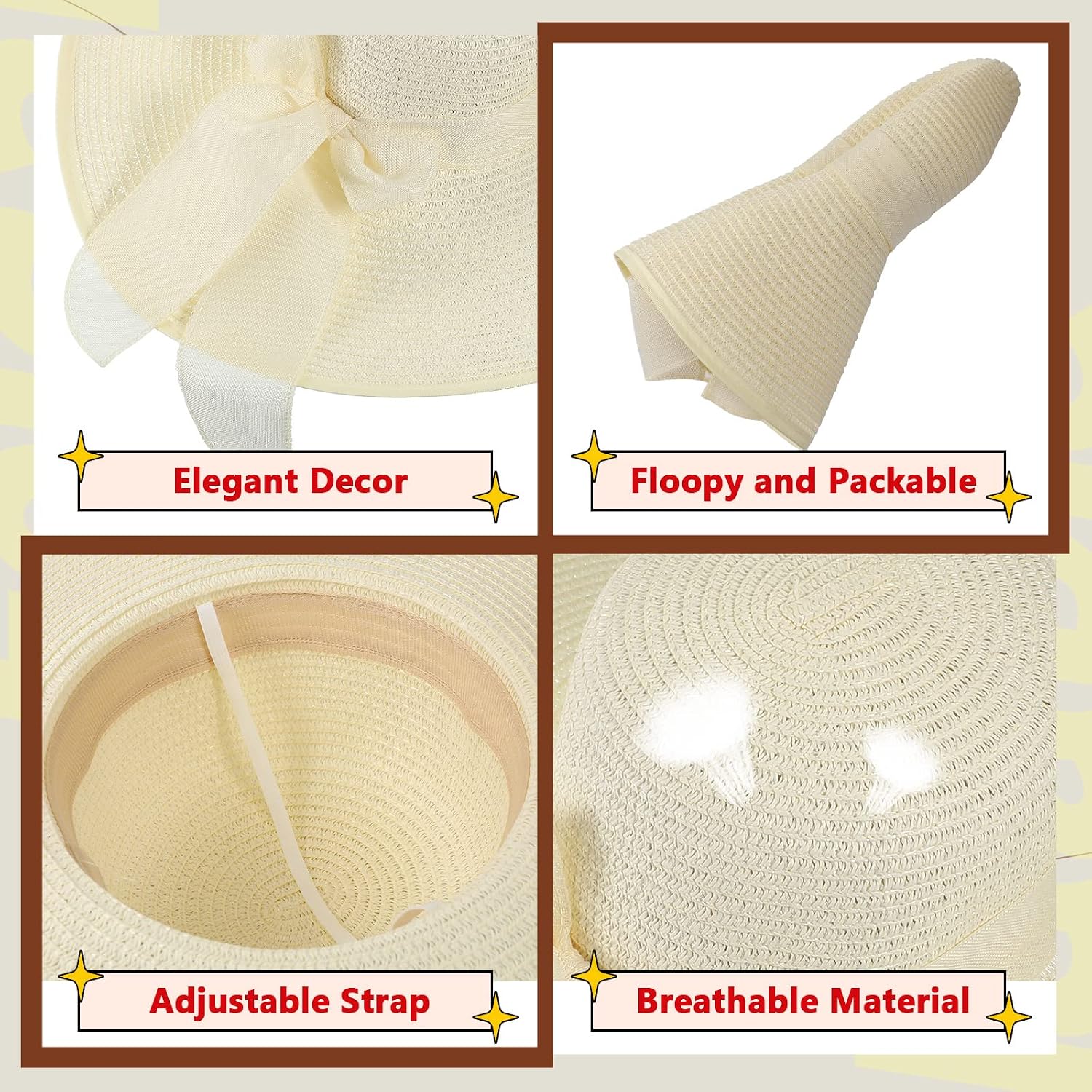 12 PCS Women's Wide Brim Straw - đánh giá và giá Hat Floppy Wide