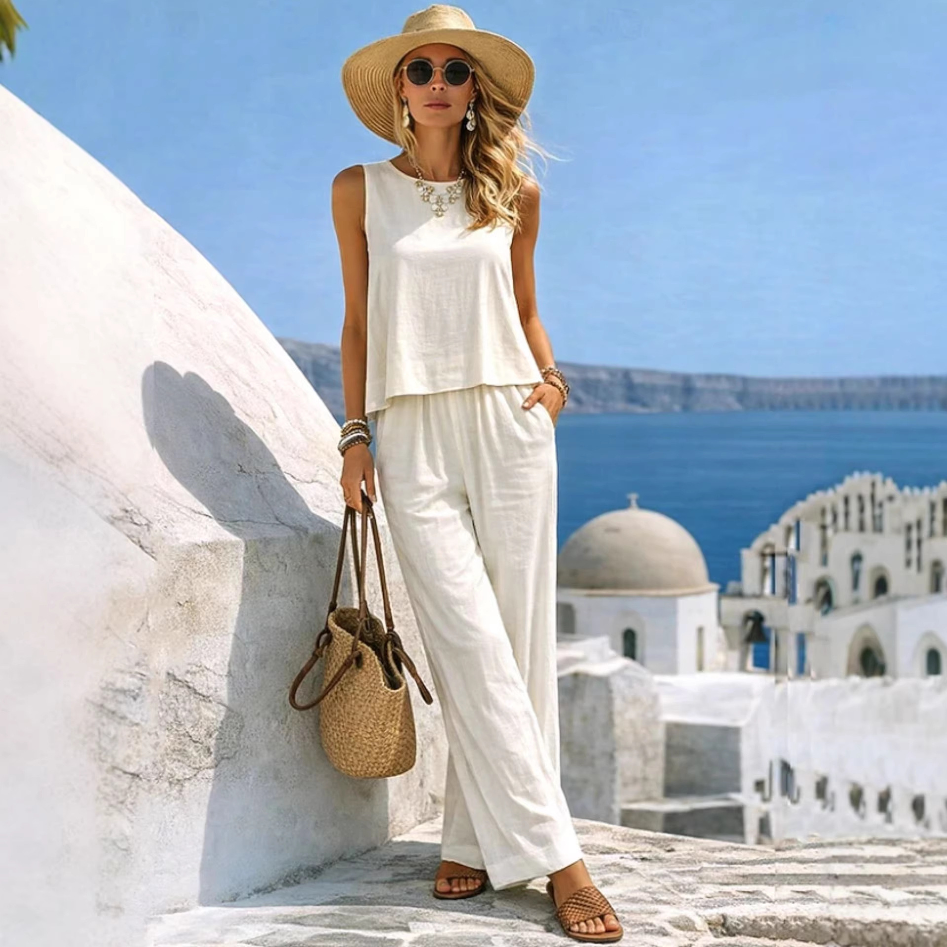  Women's Vacation 2 Piece Outf - đánh giá và giá Linen Pant Wide