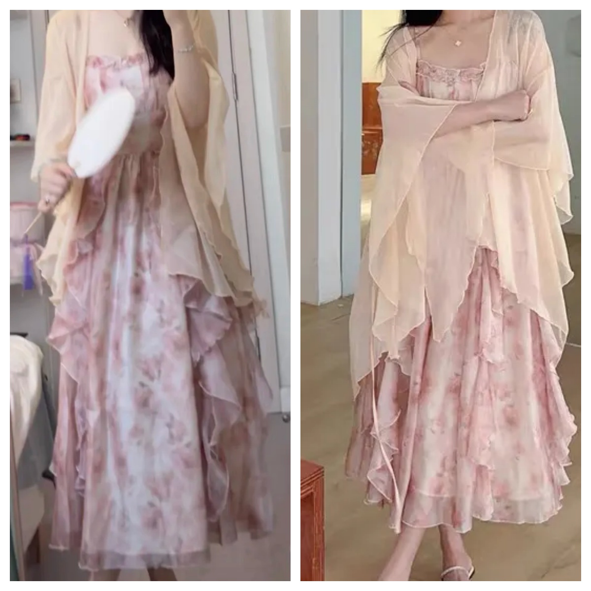Women Watercolor Peach Floral  - đánh giá và giá Kimono Sheer Floral