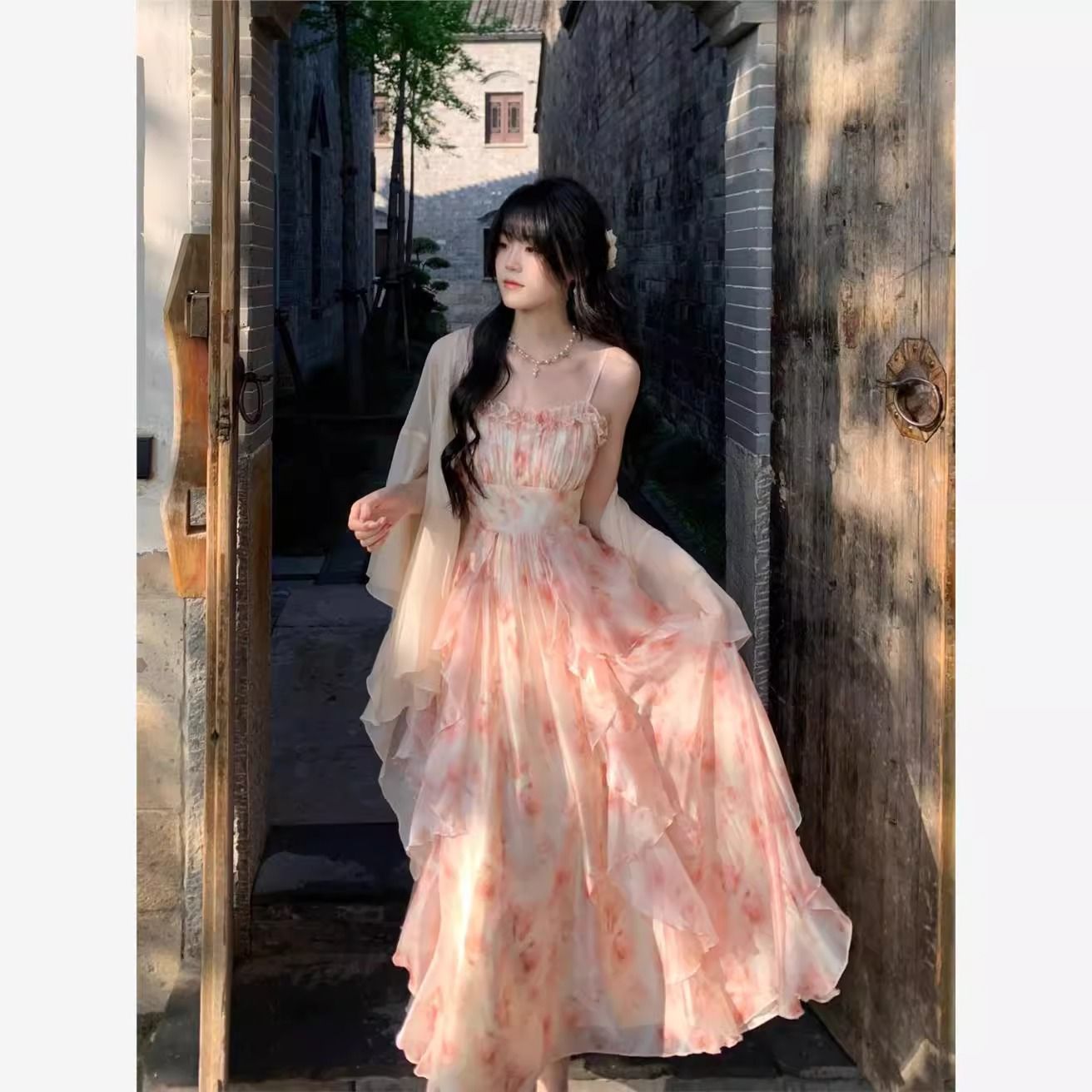 Women Watercolor Peach Floral  - đánh giá và giá Kimono Sheer Floral