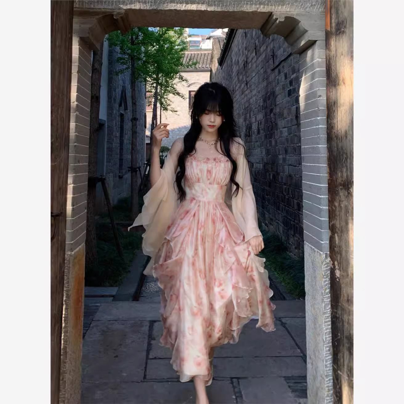 Women Watercolor Peach Floral  - đánh giá và giá Kimono Sheer Floral