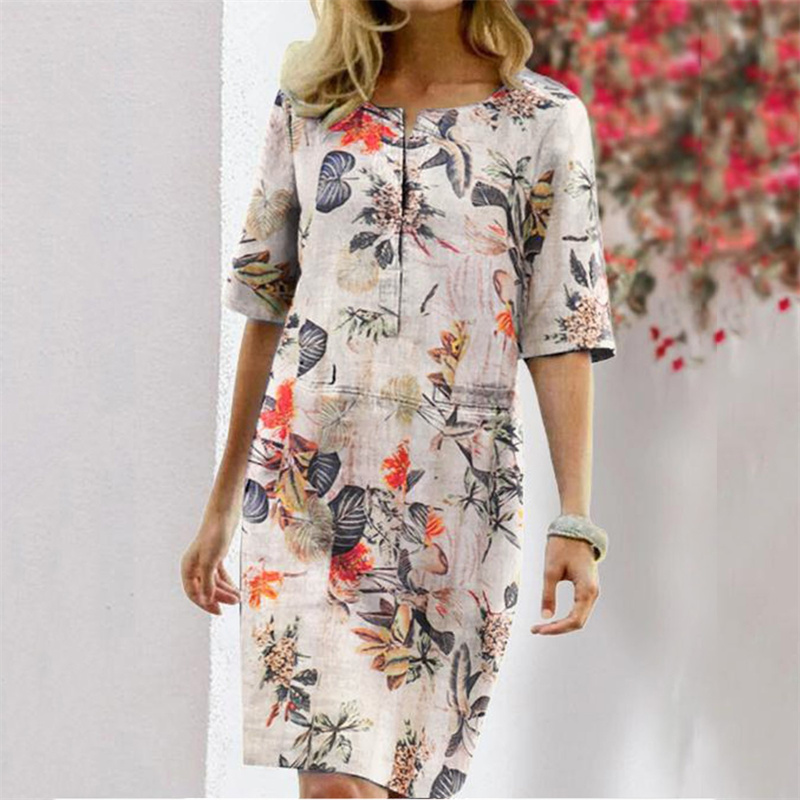 Summer Cotton Linen Printed Wo - đánh giá và giá Linen Dress Wrap