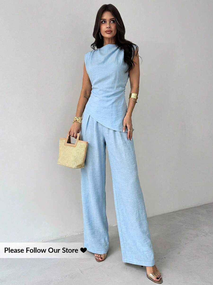 Sleeveless Asymmetric Ruched W - đánh giá và giá Linen Pant Wide