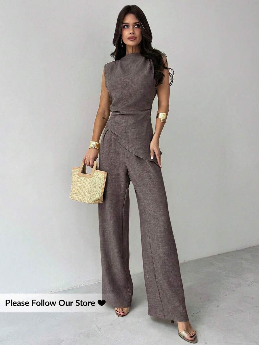 Sleeveless Asymmetric Ruched W - đánh giá và giá Linen Pant Wide