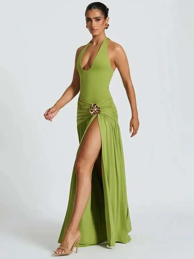 Elegant Sexy Split Backless Ma - đánh giá và giá Maxi Dress Halter