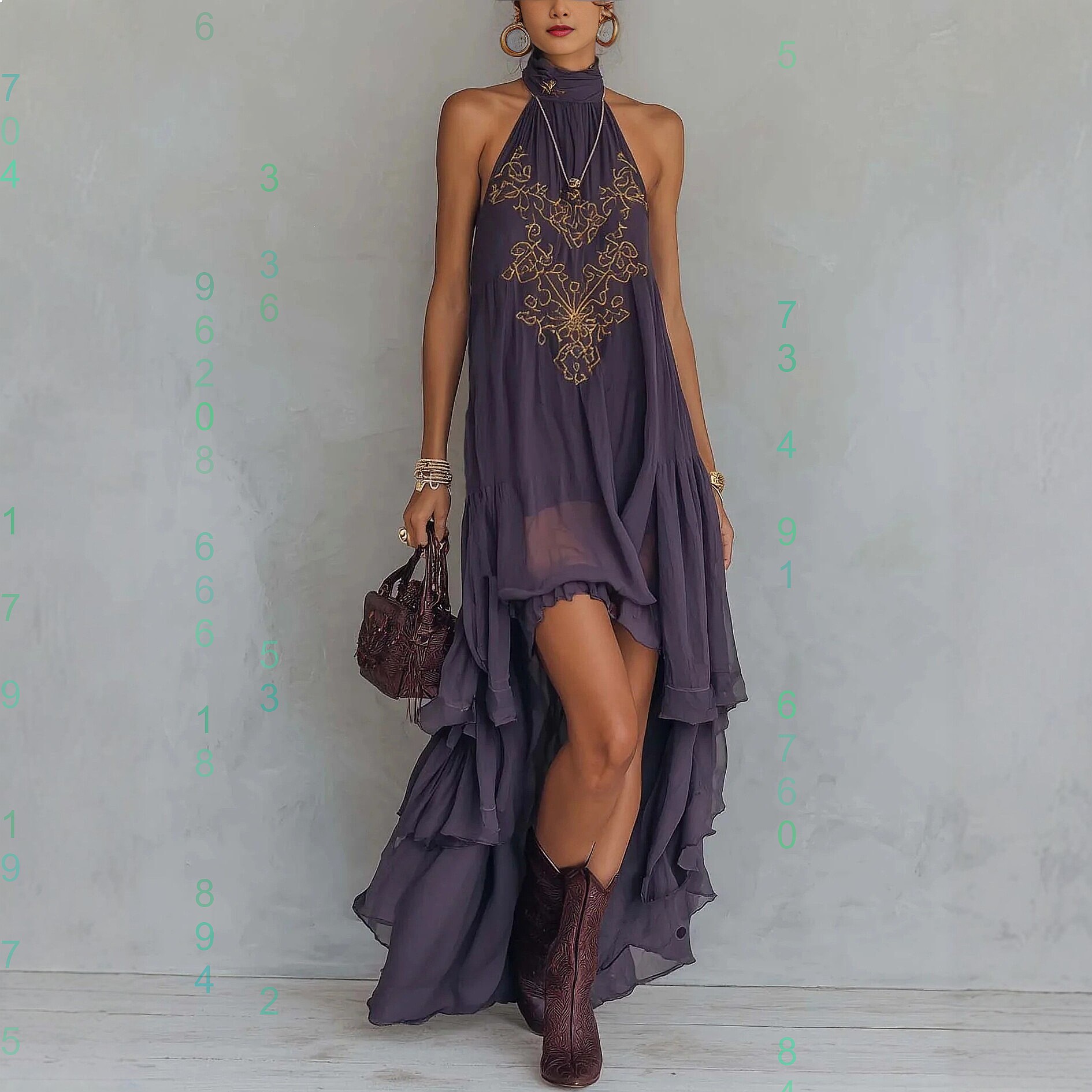 Purple Print Halter Neck Sleev - đánh giá và giá Maxi Dress Halter