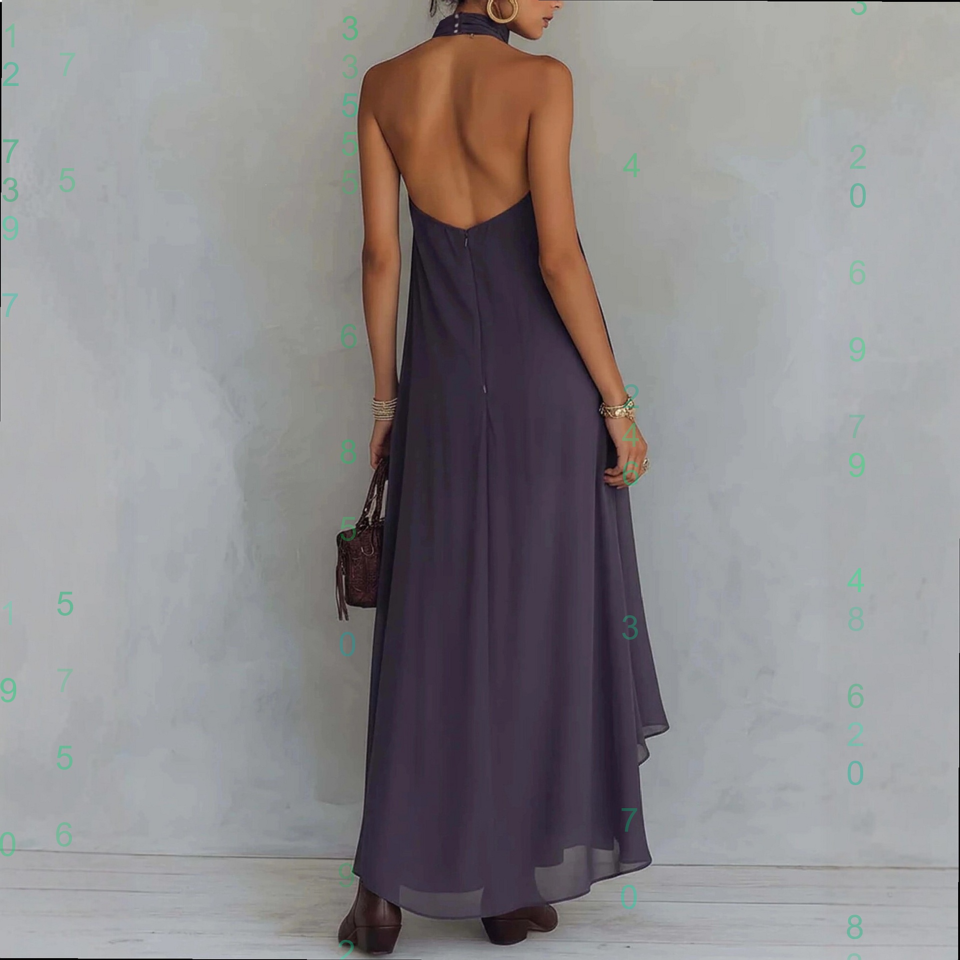 Purple Print Halter Neck Sleev - đánh giá và giá Maxi Dress Halter