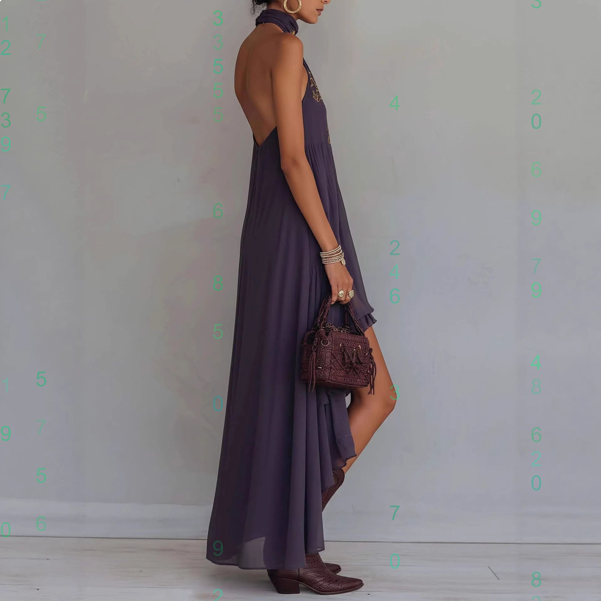 Purple Print Halter Neck Sleev - đánh giá và giá Maxi Dress Halter