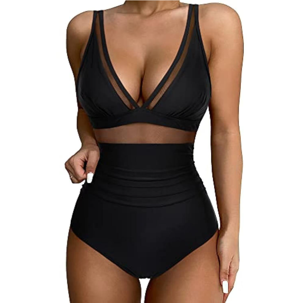 Women Deep V Mesh Cutout One P - đánh giá và giá Swimsuit Bikini Ruched