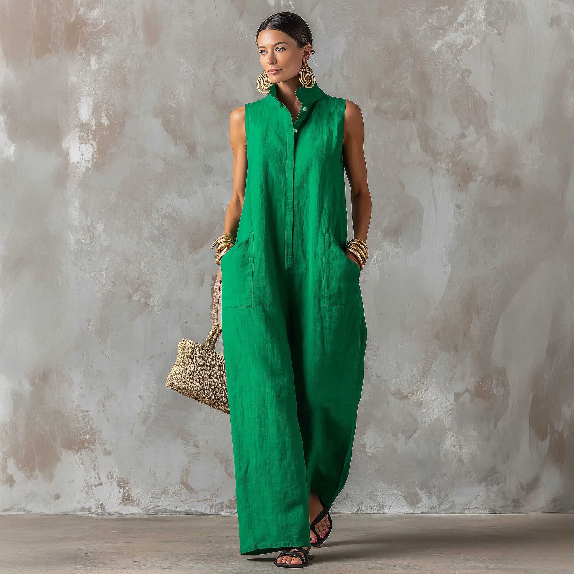 Linen Blend Jumpsuit Sleeveles - đánh giá và giá Jumpsuit Linen Relaxed