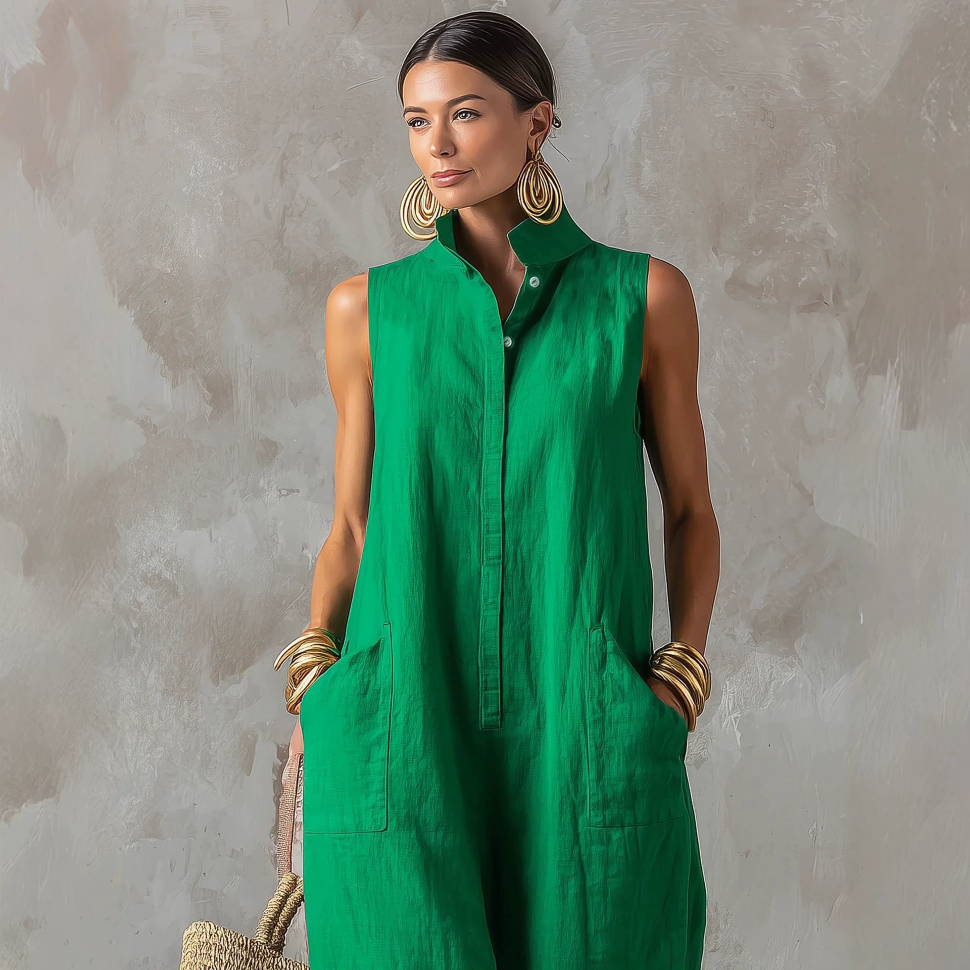 Linen Blend Jumpsuit Sleeveles - đánh giá và giá Jumpsuit Linen Relaxed