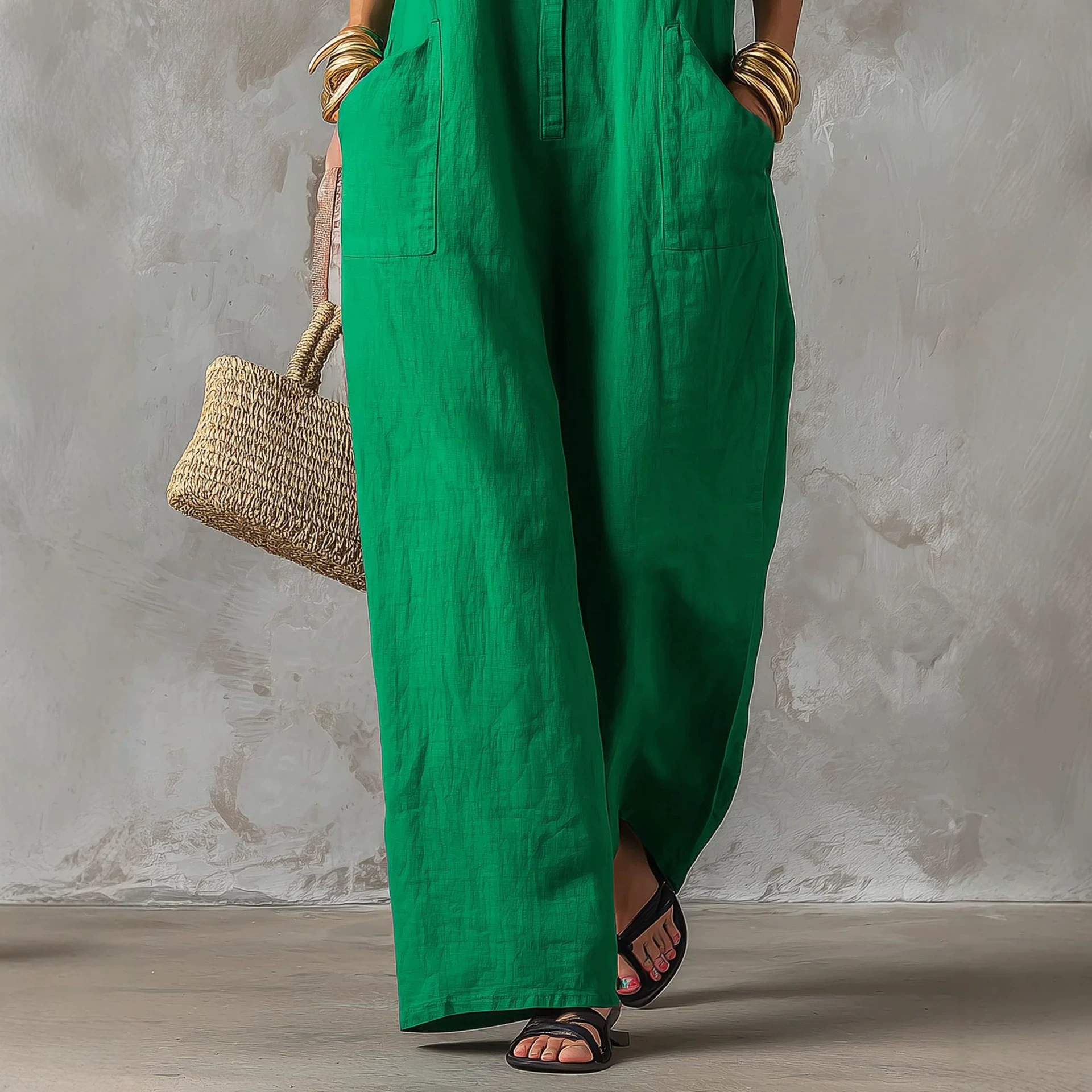 Linen Blend Jumpsuit Sleeveles - đánh giá và giá Jumpsuit Linen Relaxed