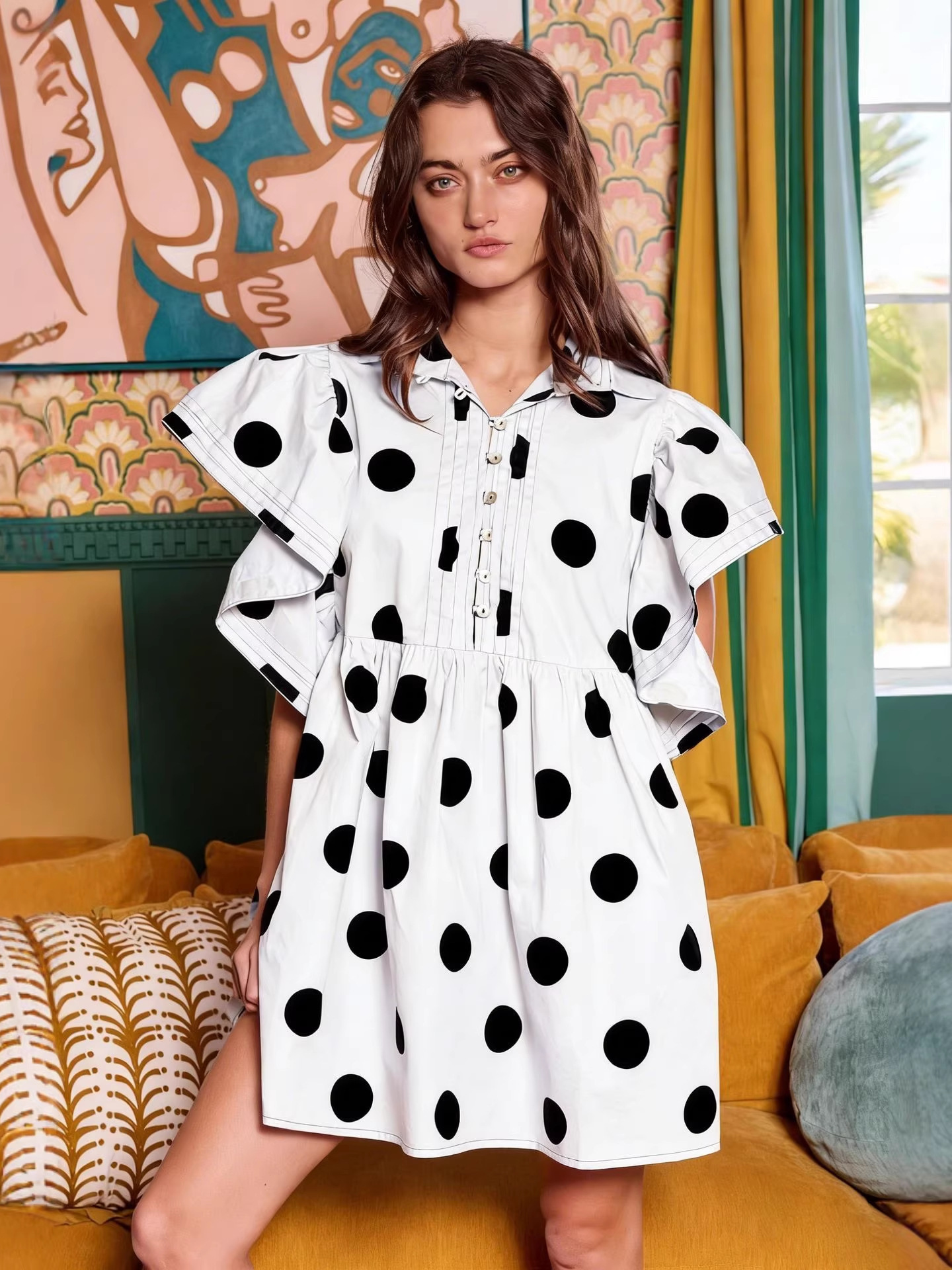 Spring Summer Polka Dot Print  - đánh giá và giá Blouse Off Shoulder
