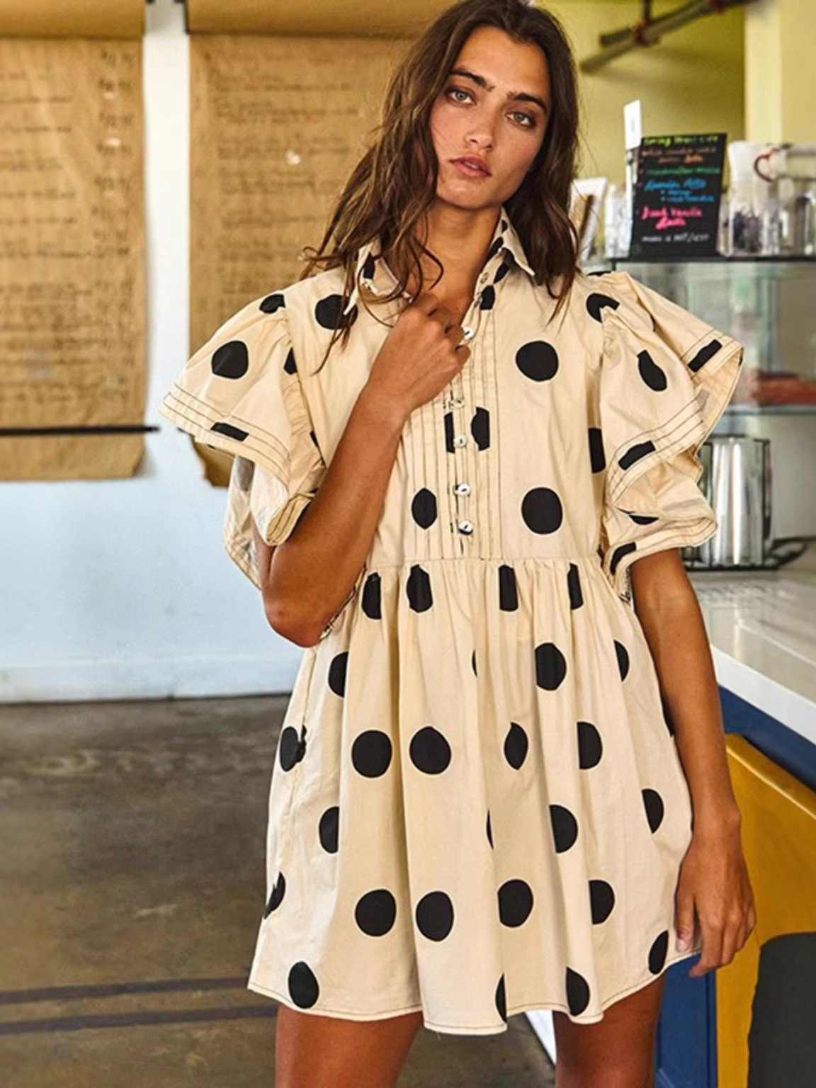 Spring Summer Polka Dot Print  - đánh giá và giá Blouse Off Shoulder