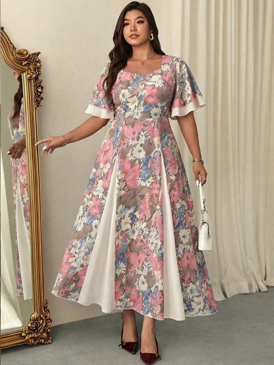 Plus Size Floral Print Square  - đánh giá và giá Midi Skirt Floral