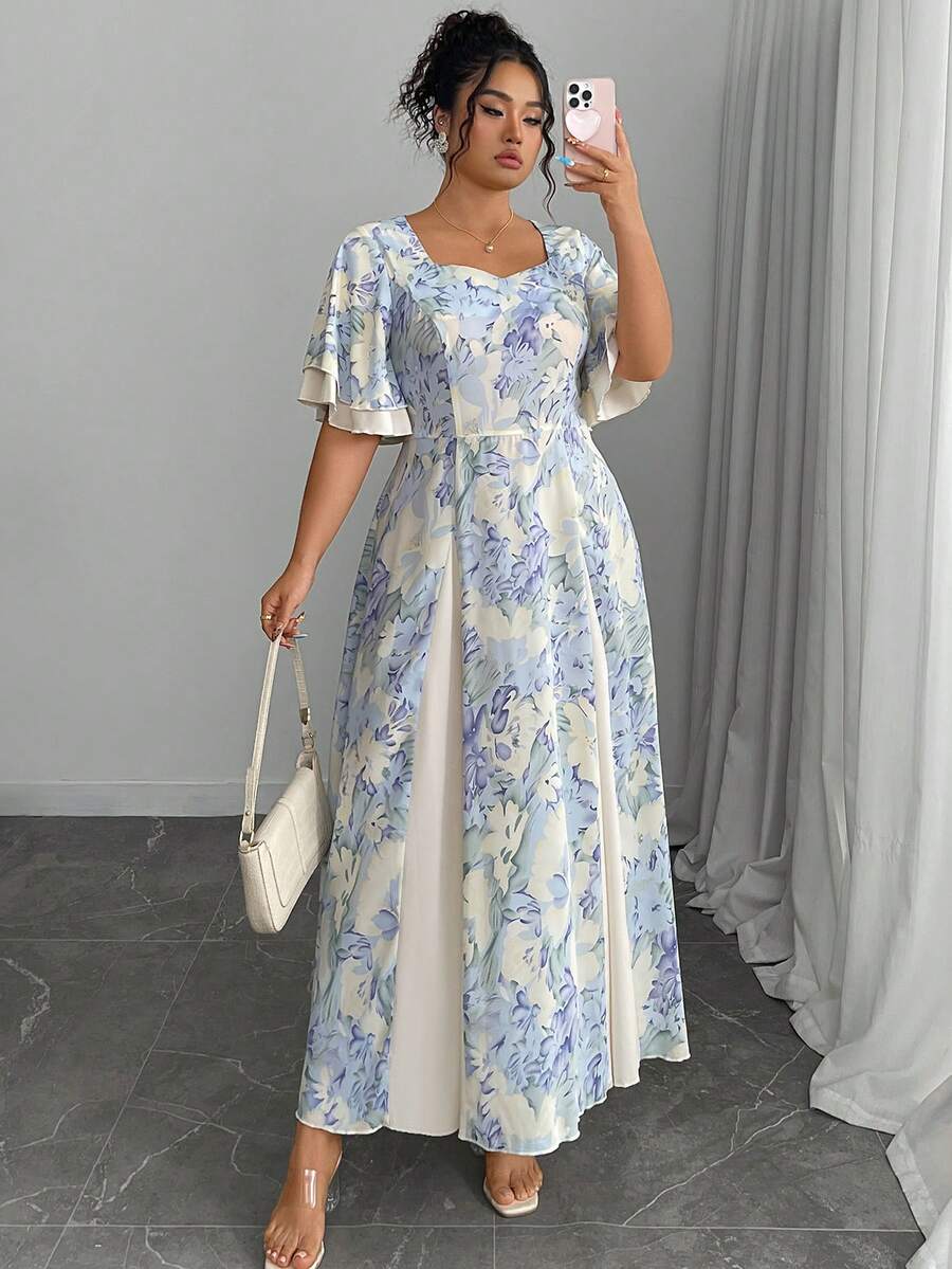 Plus Size Floral Print Square  - đánh giá và giá Midi Skirt Floral