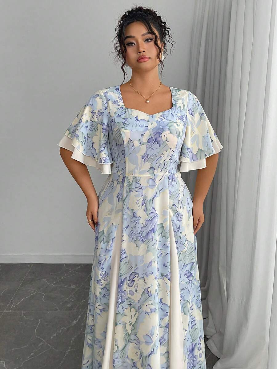 Plus Size Floral Print Square  - đánh giá và giá Midi Skirt Floral