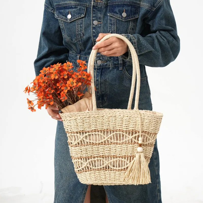 Hollow-Shoulder Straw Tote Bag - đánh giá và giá Tote Bag Beach