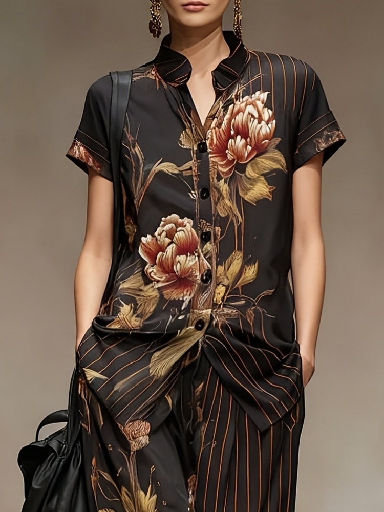 Chiffon Women Summer 2PCS Matc - đánh giá và giá Romper Floral Print
