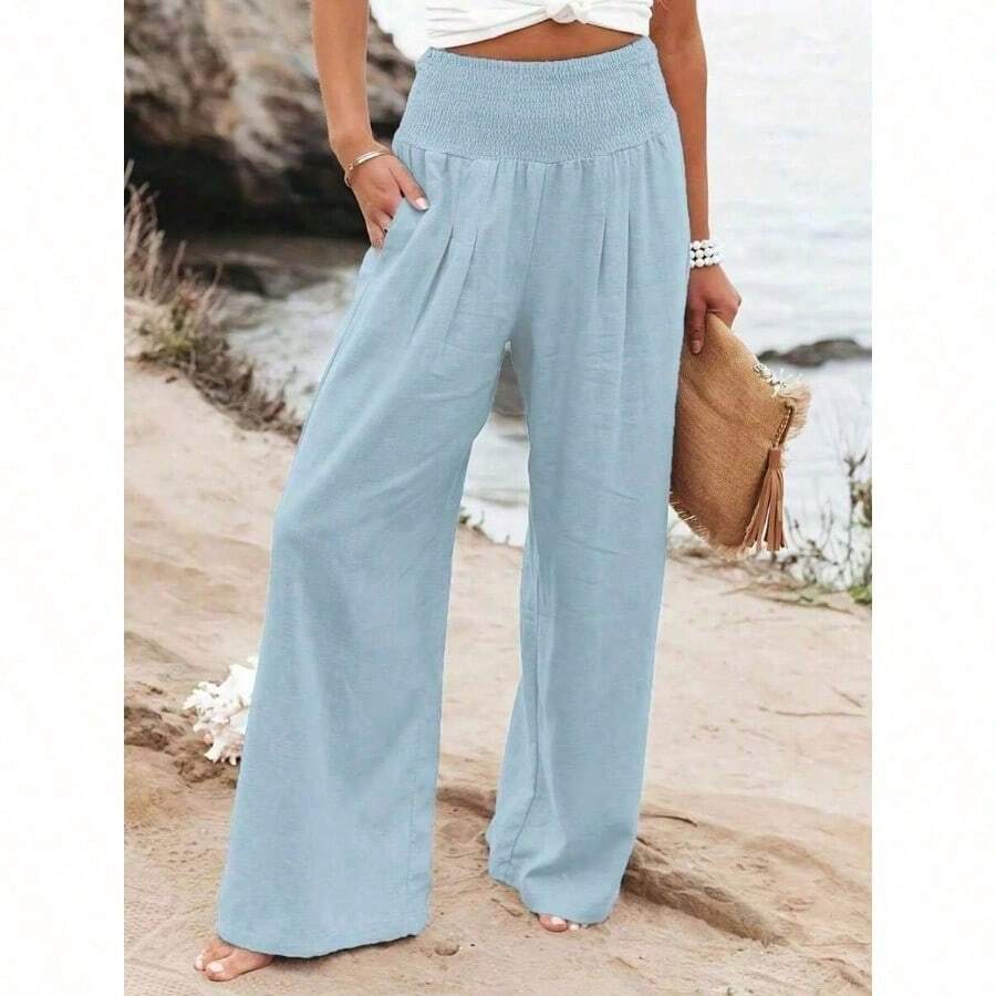 Loose High Waist Wide Leg Casu - đánh giá và giá Linen Pant Wide