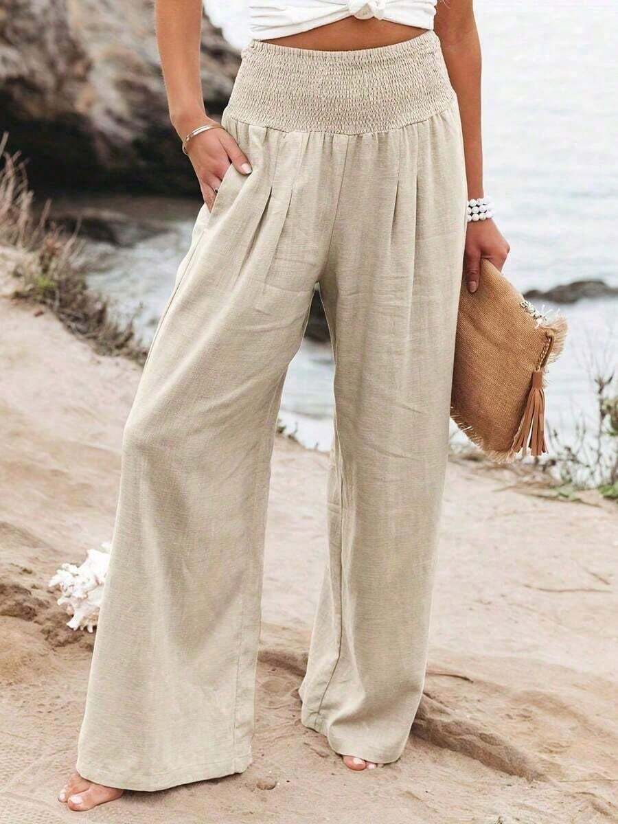 Loose High Waist Wide Leg Casu - đánh giá và giá Linen Pant Wide