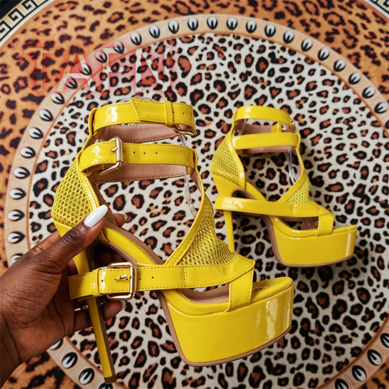 Mesh Buckle Strap Stiletto Pla - đánh giá và giá Sandal Strappy Heeled