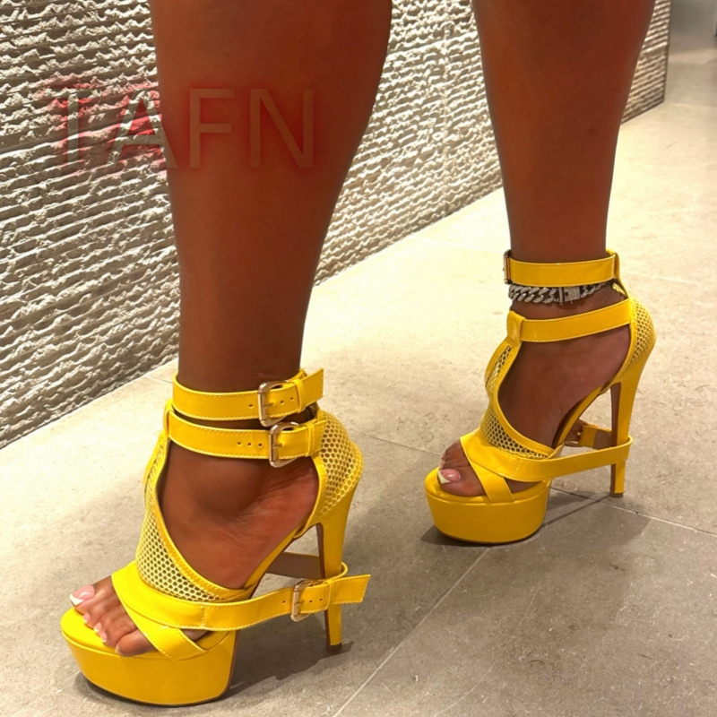 Mesh Buckle Strap Stiletto Pla - đánh giá và giá Sandal Strappy Heeled