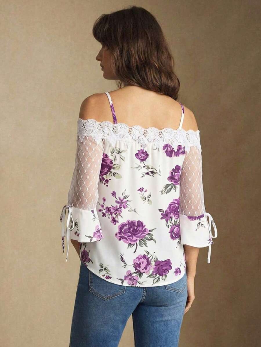 Purple Floral Print Off Should - đánh giá và giá Blouse Off Shoulder