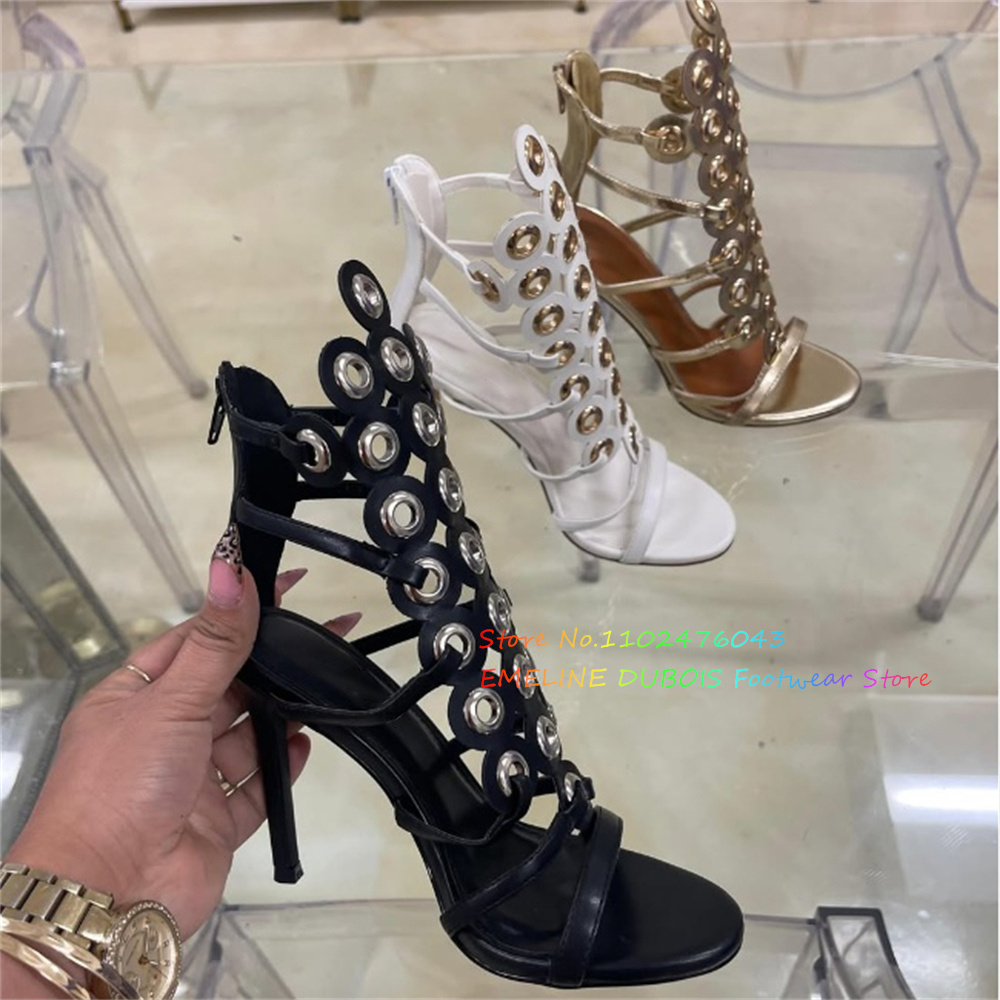 Gold Metal Circle Decor High H - đánh giá và giá Sandal Strappy Heeled