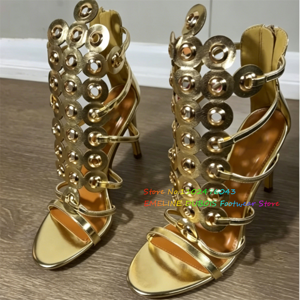 Gold Metal Circle Decor High H - đánh giá và giá Sandal Strappy Heeled