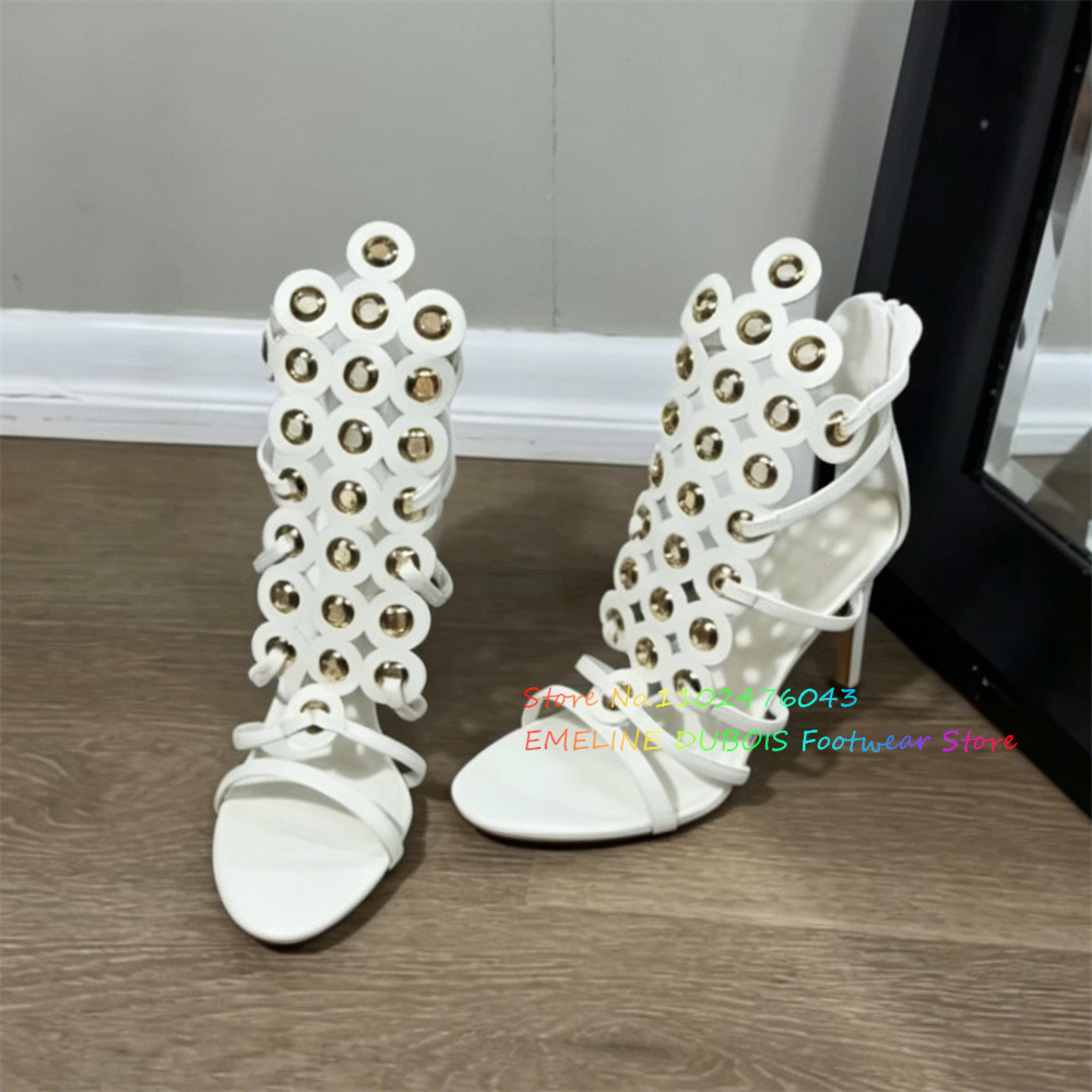 Gold Metal Circle Decor High H - đánh giá và giá Sandal Strappy Heeled