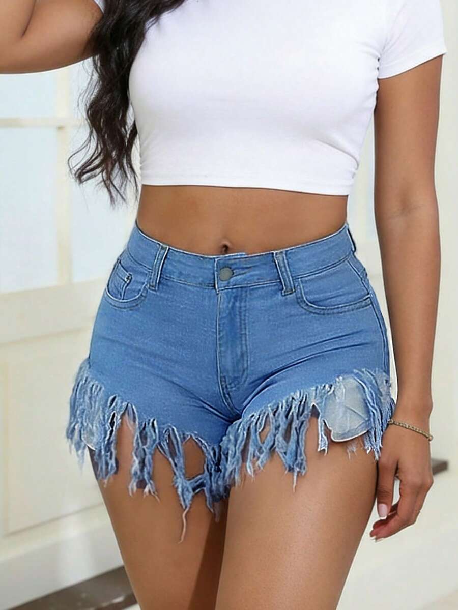 Distressed Frayed Hem Denim Sh - đánh giá và giá Shorts Denim Frayed