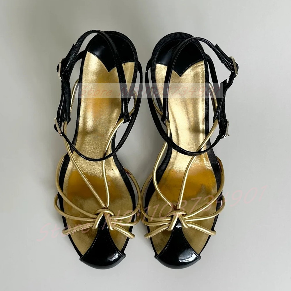 Gold Caged Strappy Knot Sandal - đánh giá và giá Sandal Strappy Heeled