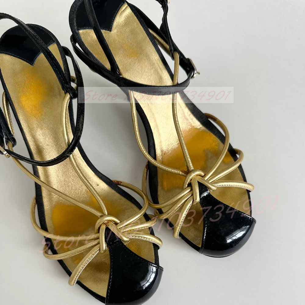 Gold Caged Strappy Knot Sandal - đánh giá và giá Sandal Strappy Heeled
