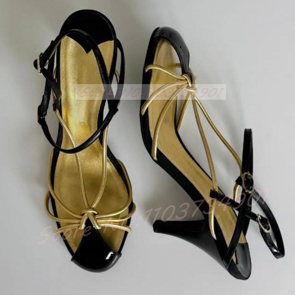 Gold Caged Strappy Knot Sandal - đánh giá và giá Sandal Strappy Heeled